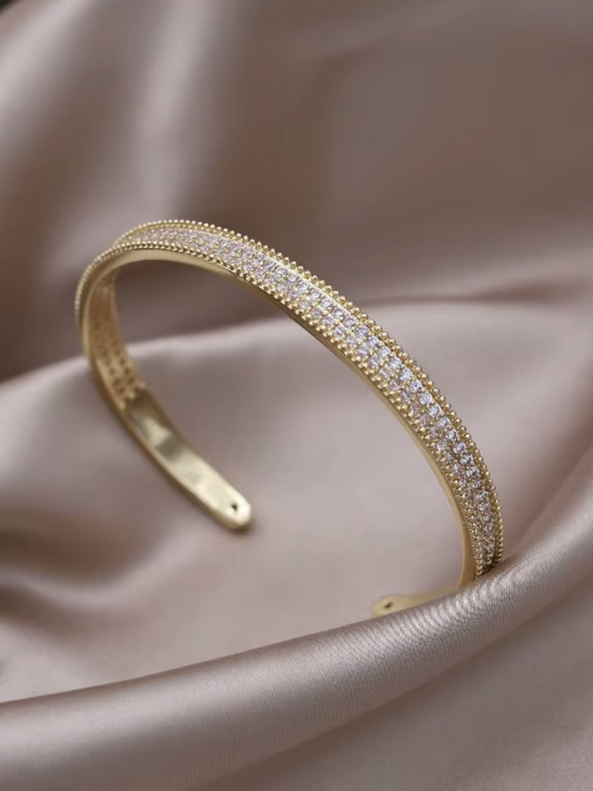 Bracelet jonc double ligne pavée